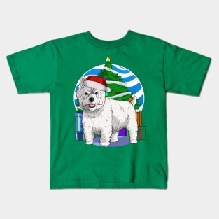 West Highland White Terrier Dog Cute Santa Christmas Kids T-Shirt